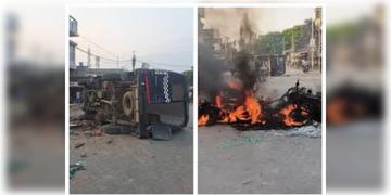 Read more about - Bhangar | পুলিশের CCTV ভেঙে তান্ডব! ভেঙে আগুন জ্বালিয়ে দেওয়া হয় পুলিশের গাড়ি-বাইকে! ভাঙড়ে আক্রান্ত ৫ পুলিশ!