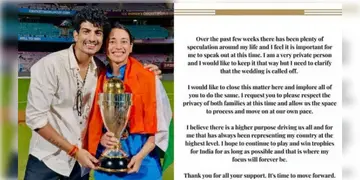 Read more about - Smriti Mandhana | "বিয়ে বাতিল হয়েছে"- ইনস্টাগ্রাম স্টোরিতে স্পষ্ট জানালেন স্মৃতি মান্ধানা!