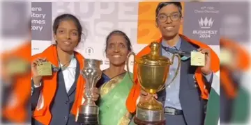 Read more about - Praggnanandhaa | ‘গর্বিত মা’! চেস অলিম্পিয়াডে ইতিহাস গড়ে ট্রফি হাতে মায়ের পাশে প্রজ্ঞানন্দ এবং বৈশালি, ভাইরাল হল ভিডিও